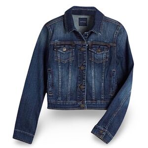 Vintage JUST USA Cropped / Distressed Jean Trucker Jacket in Dark Wash Denim